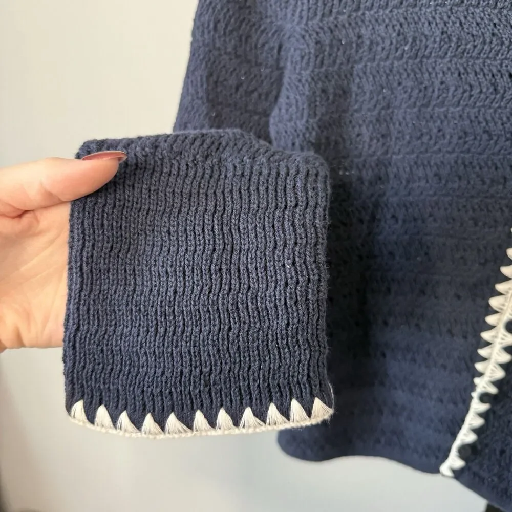 Abercrombie & Fitch Crochet Style Navy Crew Cardigan Size XS - Picture 4 of 6